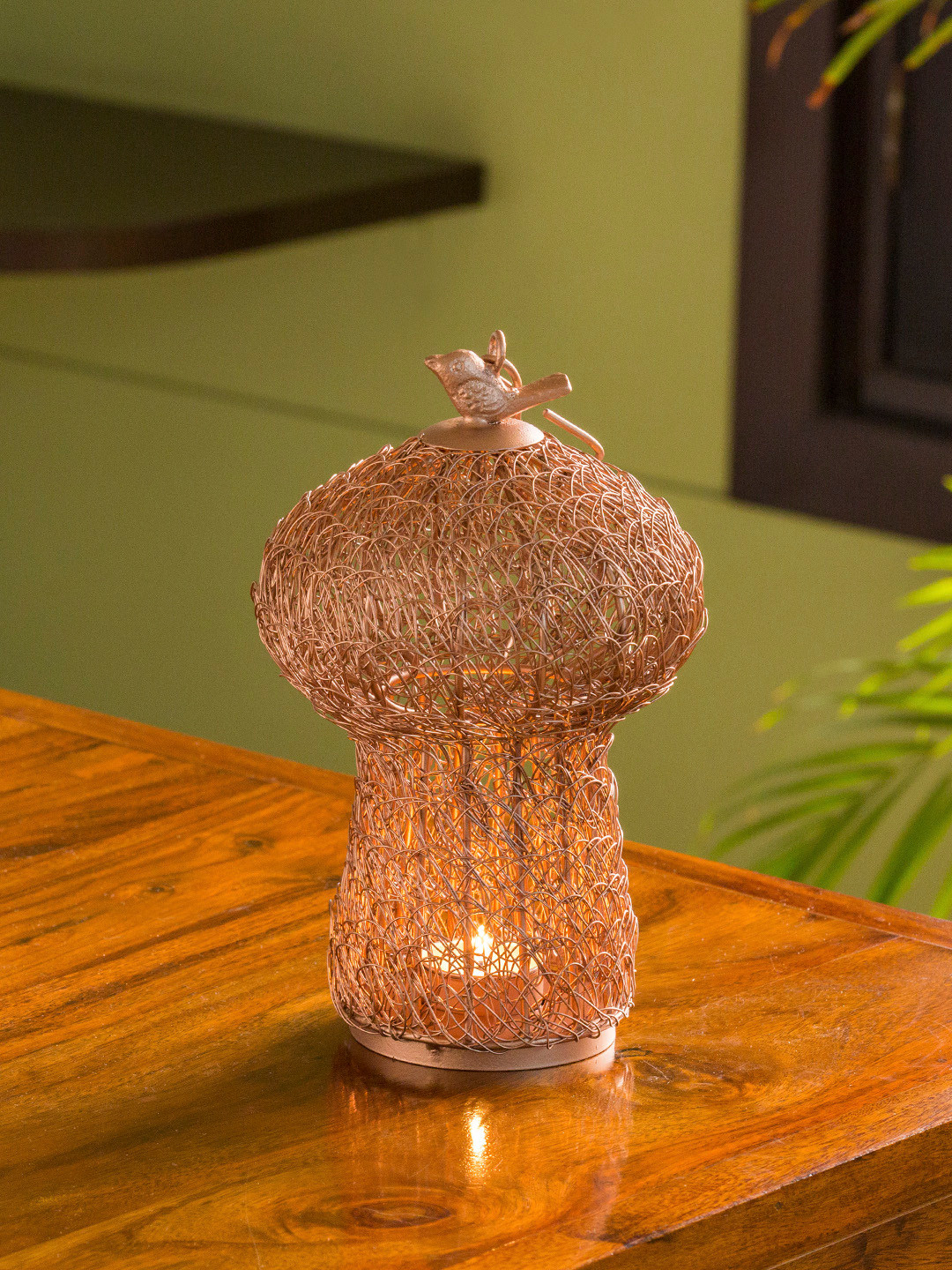 ExclusiveLane Copper-Toned The Dome Mesh Handwoven Table Tea-Light Holder