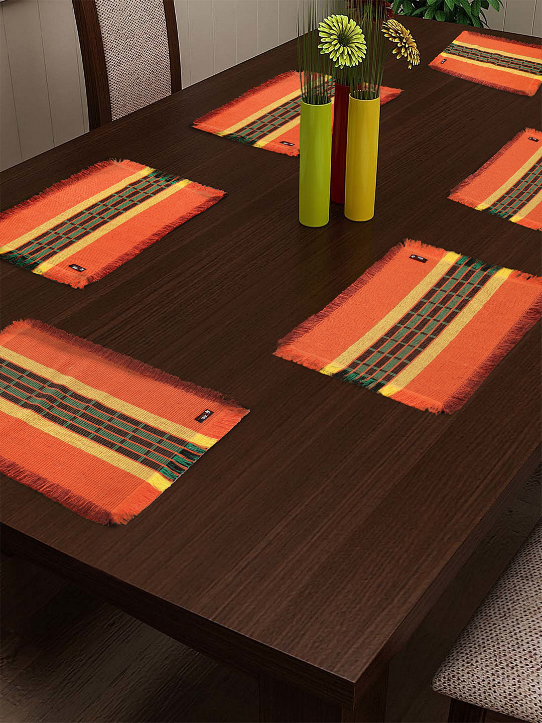 KLOTTHE Set Of 6 Orange & Yellow Striped Table Placemats