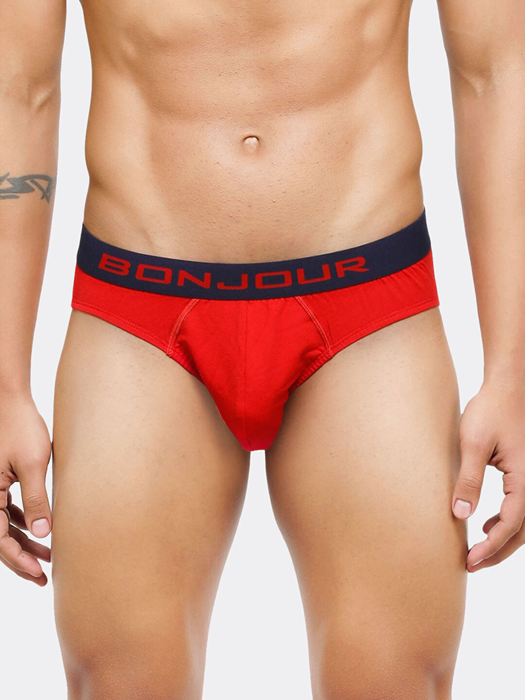 Bonjour Men Red & Blue Solid Low-Rise Briefs RMA9S3803S-PO1-RD