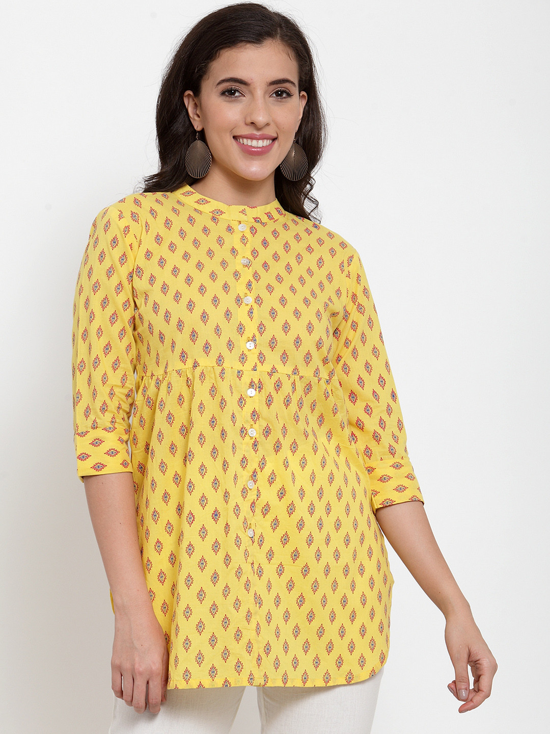 Indibelle Cotton Yellow Block Print Tunic