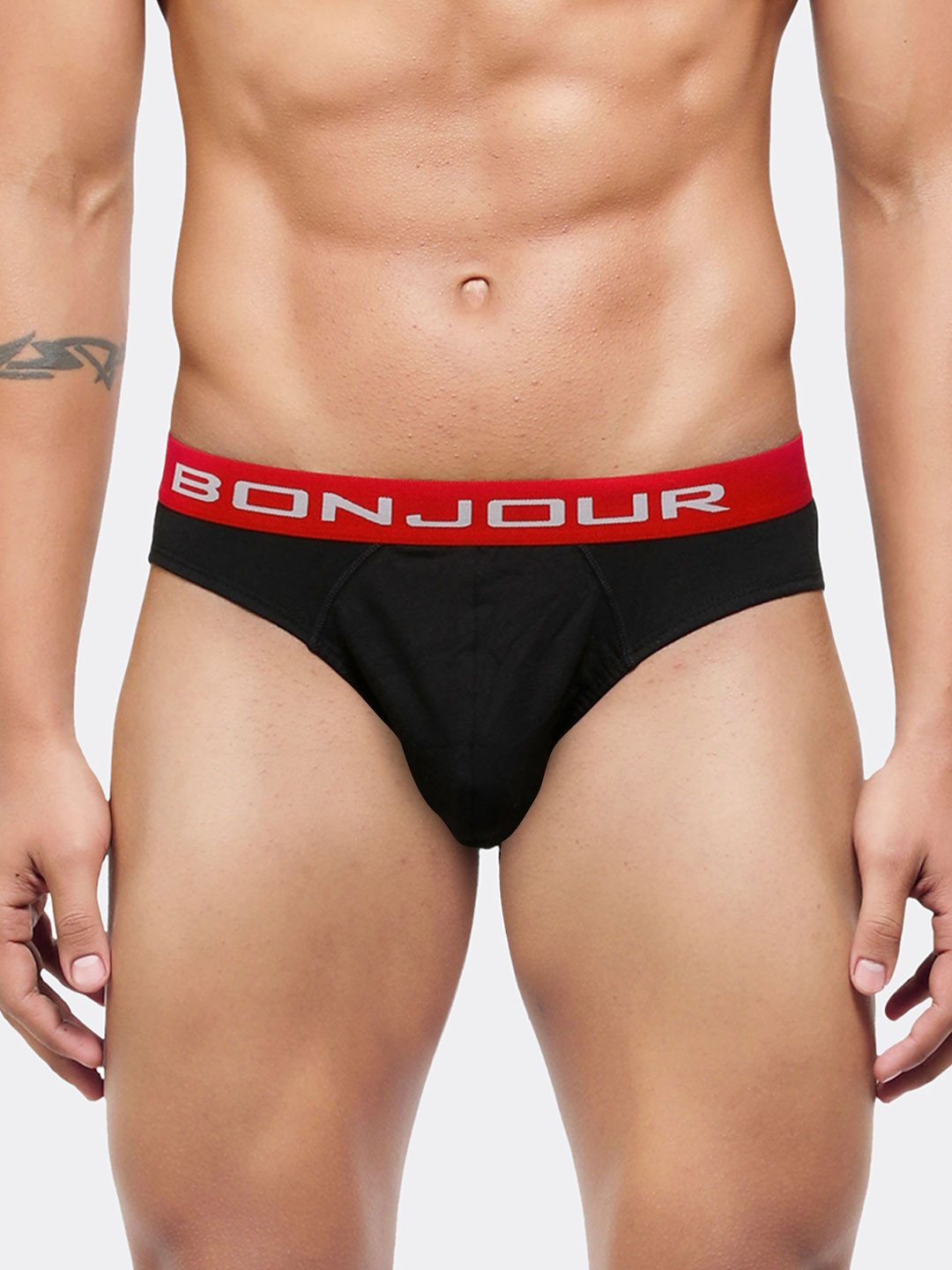 Bonjour Men Black & Red Solid Low-Rise Briefs RMA9S3803-PO1