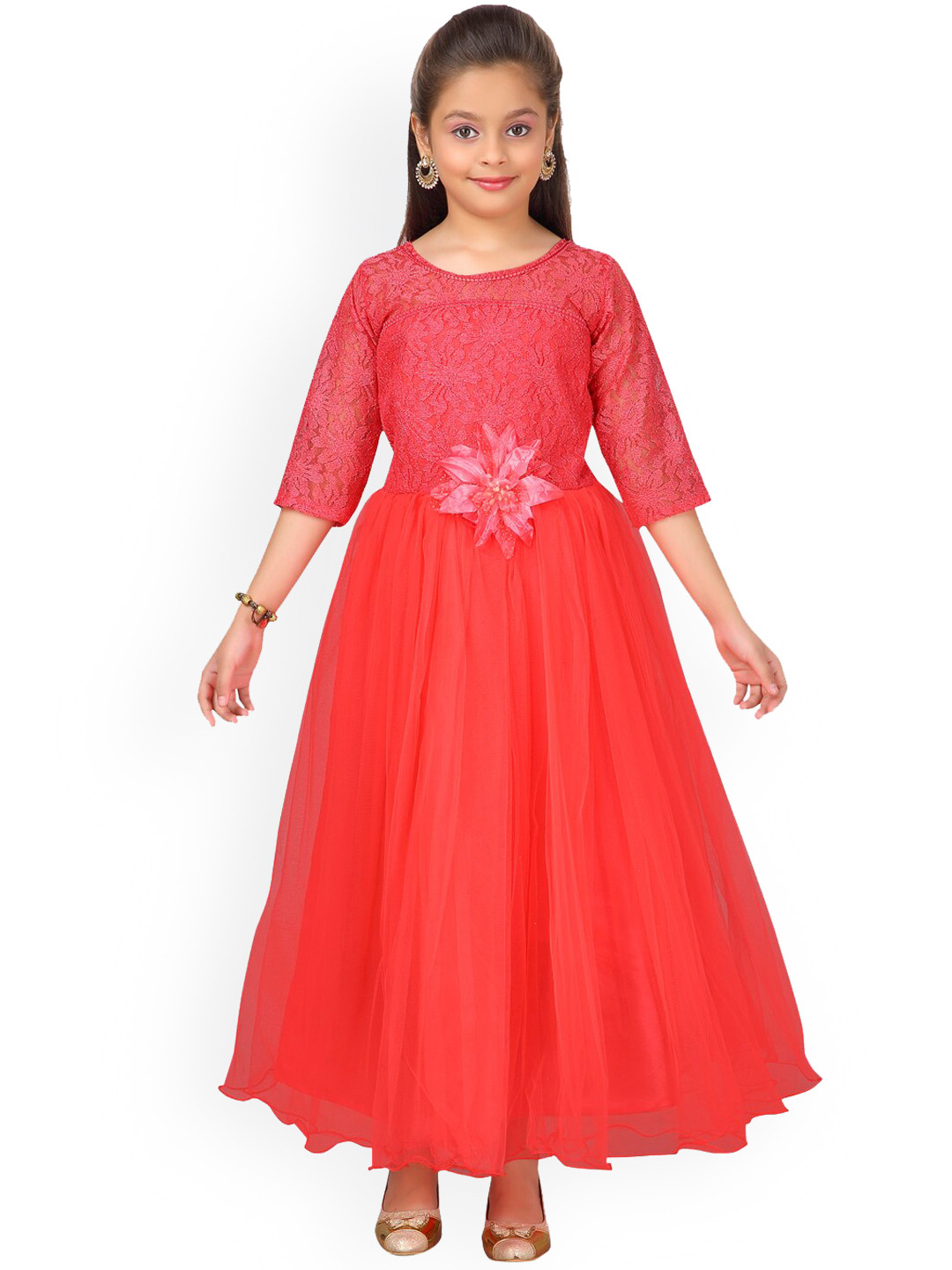 Aarika Girls Red Lace Maxi Dress