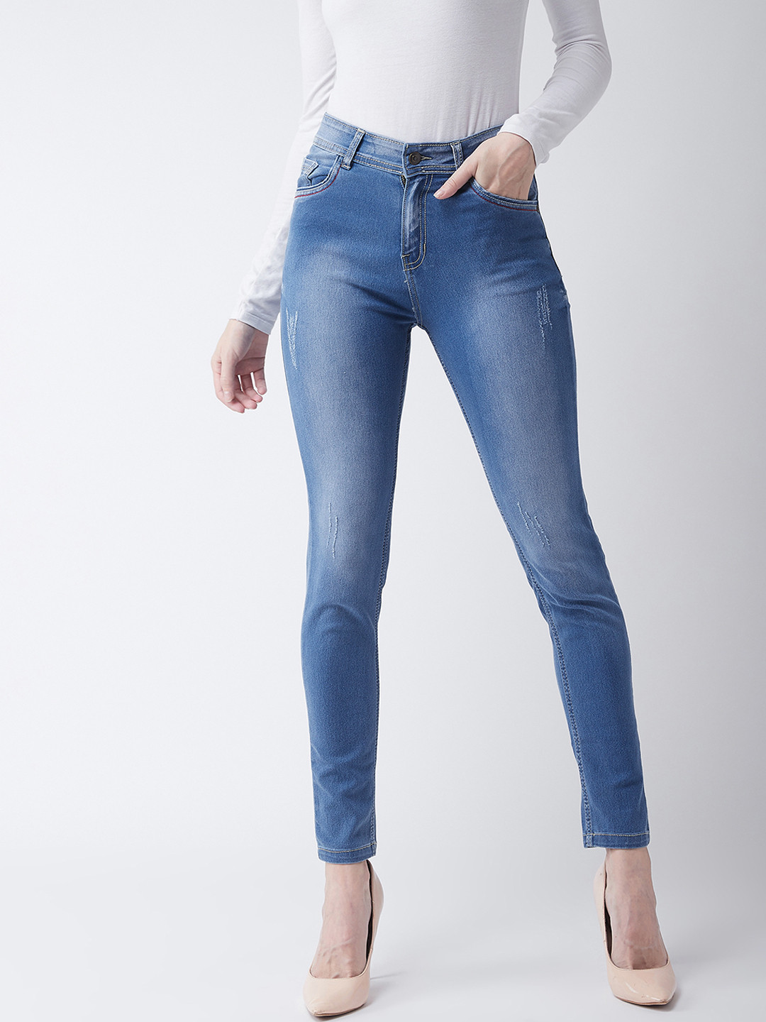 Miss Chase Women Blue Skinny Fit High-Rise Clean Look Stretchable Jeans