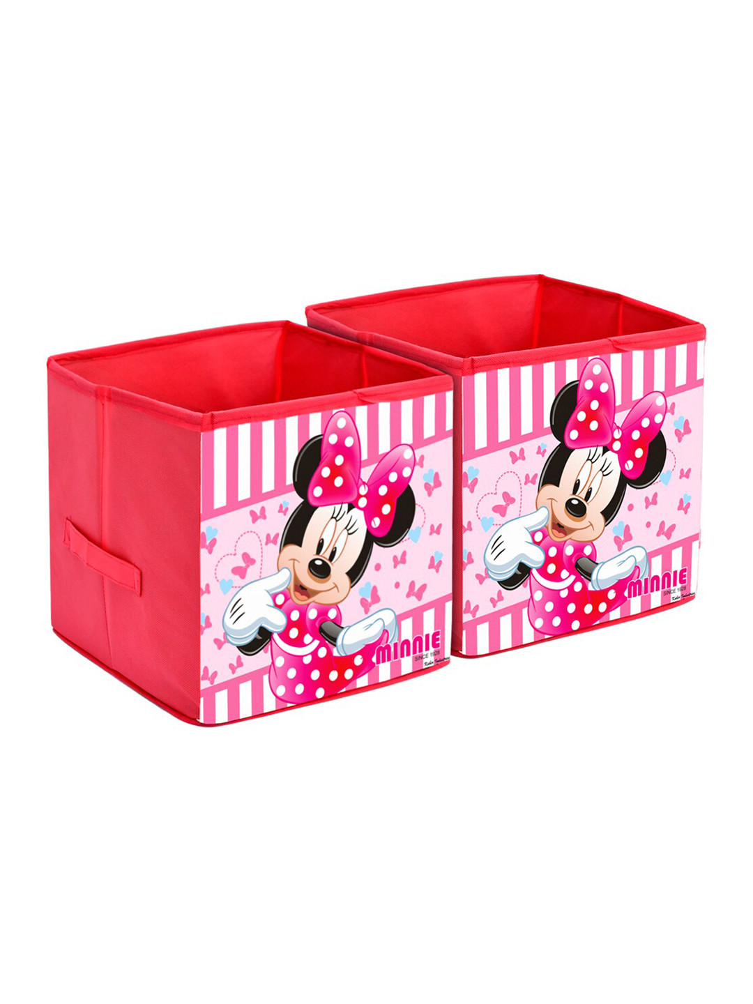 Kuber Industries Set Of 2 Pink Disney Minnie Printed Foldable Storage Boxes With Handle