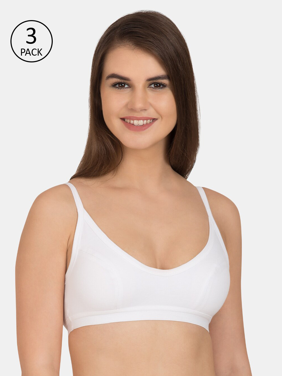 Tweens Pack of 3 White Solid Non-Wired Non Padded Sports Bras TW-9272-WH-3PC-30B