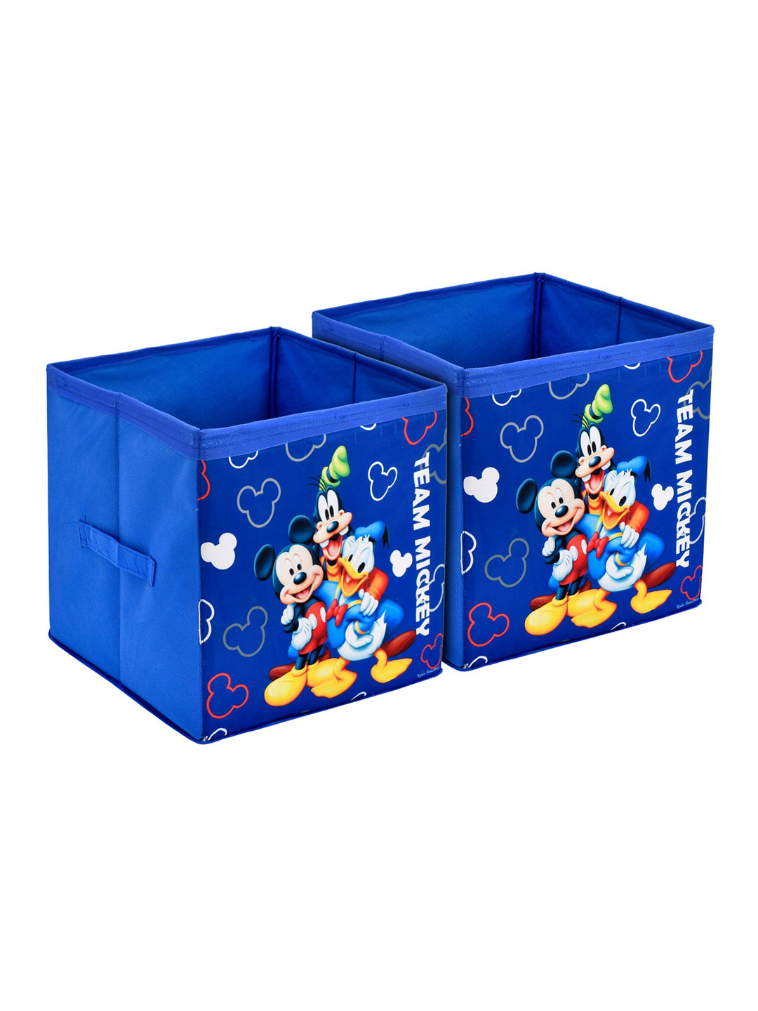 Kuber Industries Set Of 2 Blue Disney Team Mickey Printed Foldable Storage Boxes With Handle