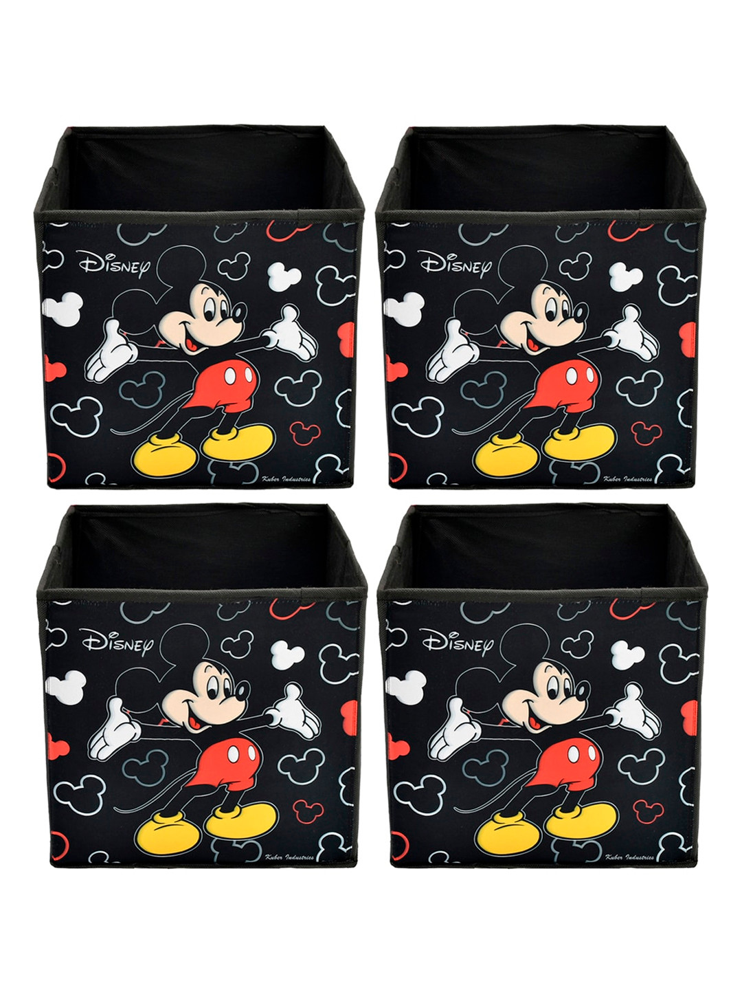 Kuber Industries Set Of 4 Black Mickey Mouse Printed Foldable Storage Boxes With Handle