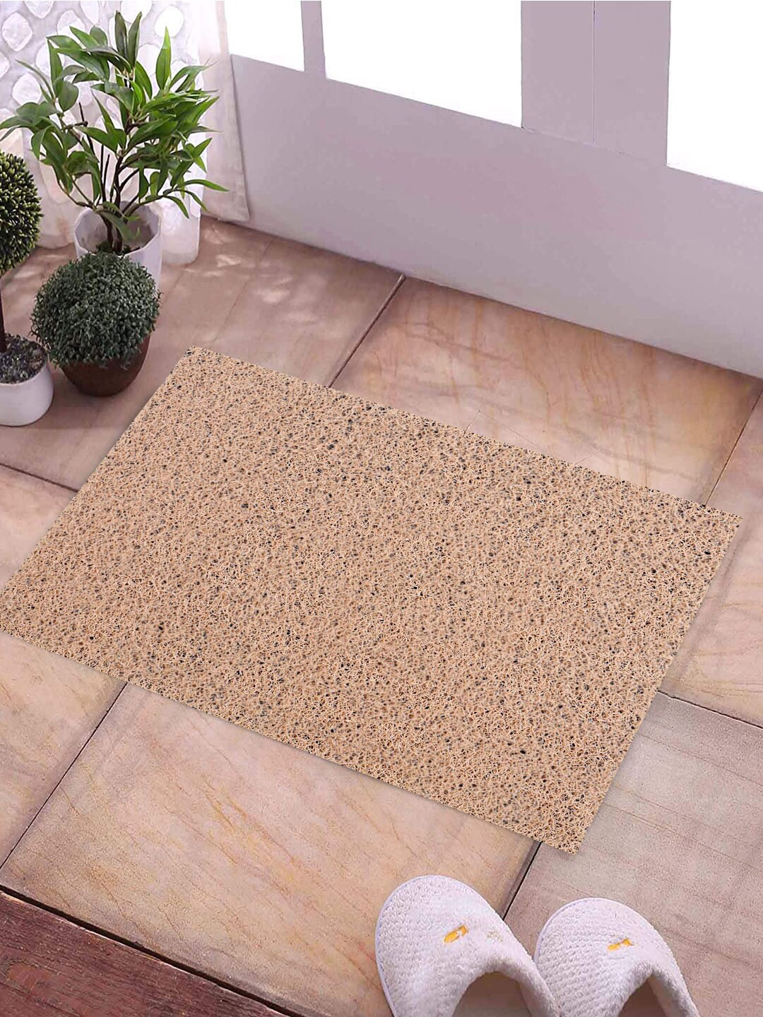 Kuber Industries Cream-Coloured Solid Rubber Anti-Skid Doormat