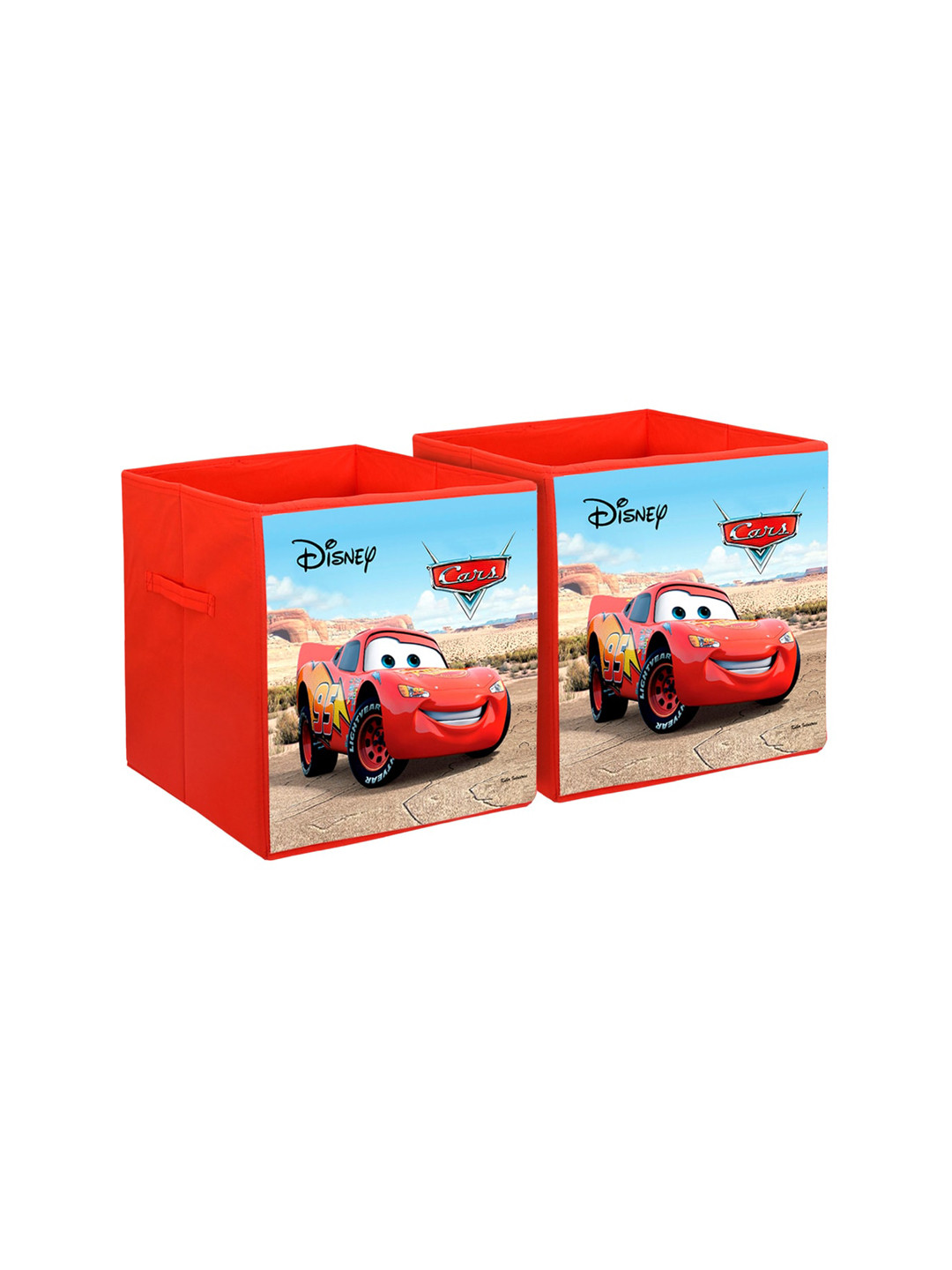 Kuber Industries Set Of 2 Red Disney Cars Printed Foldable Storage Boxes