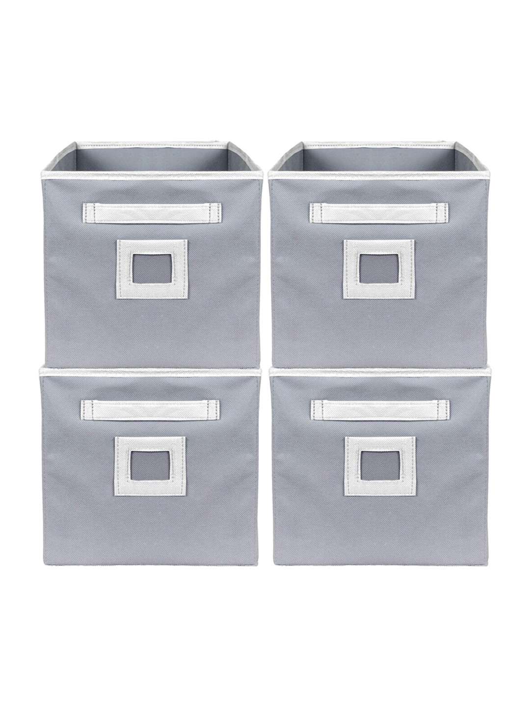 Kuber Industries Set Of 4 Grey Solid Large Storage Cube With Handle