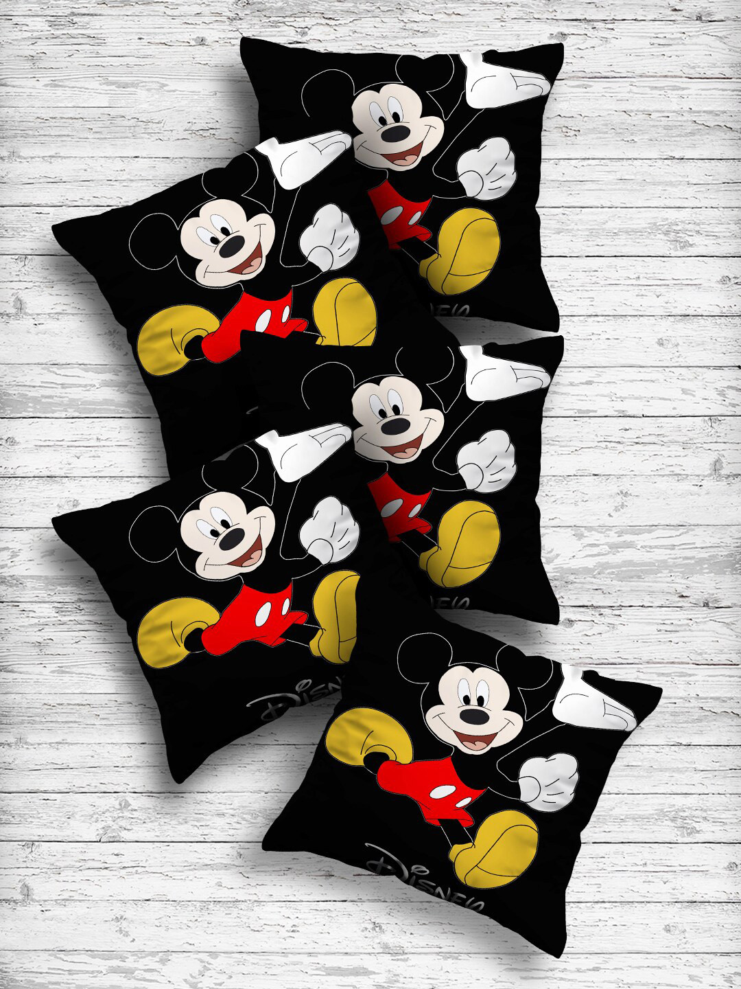 Kuber Industries Printed Disney Mickey Silk 5 Pcs Cushion Covers -16x16In
