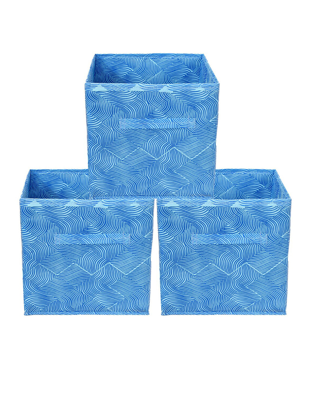Kuber Industries Set Of 3 Blue Leheriya Printed Storage Cube With Handle