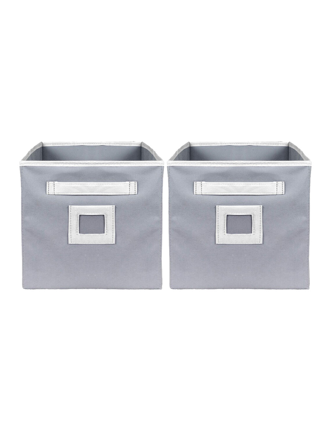 Kuber Industries Set Of 2 Grey & White Solid Large Storage Cubes With Handle