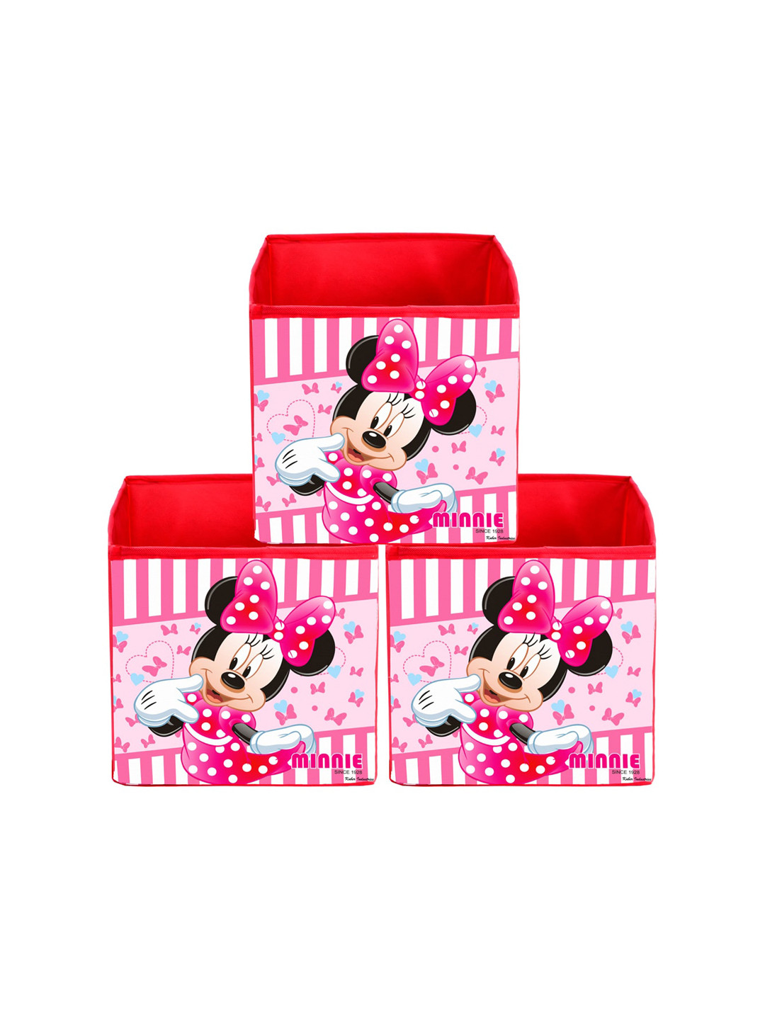 Kuber Industries Set Of 3 Pink Disney Minnie Mouse Printed Foldable Storage Boxes
