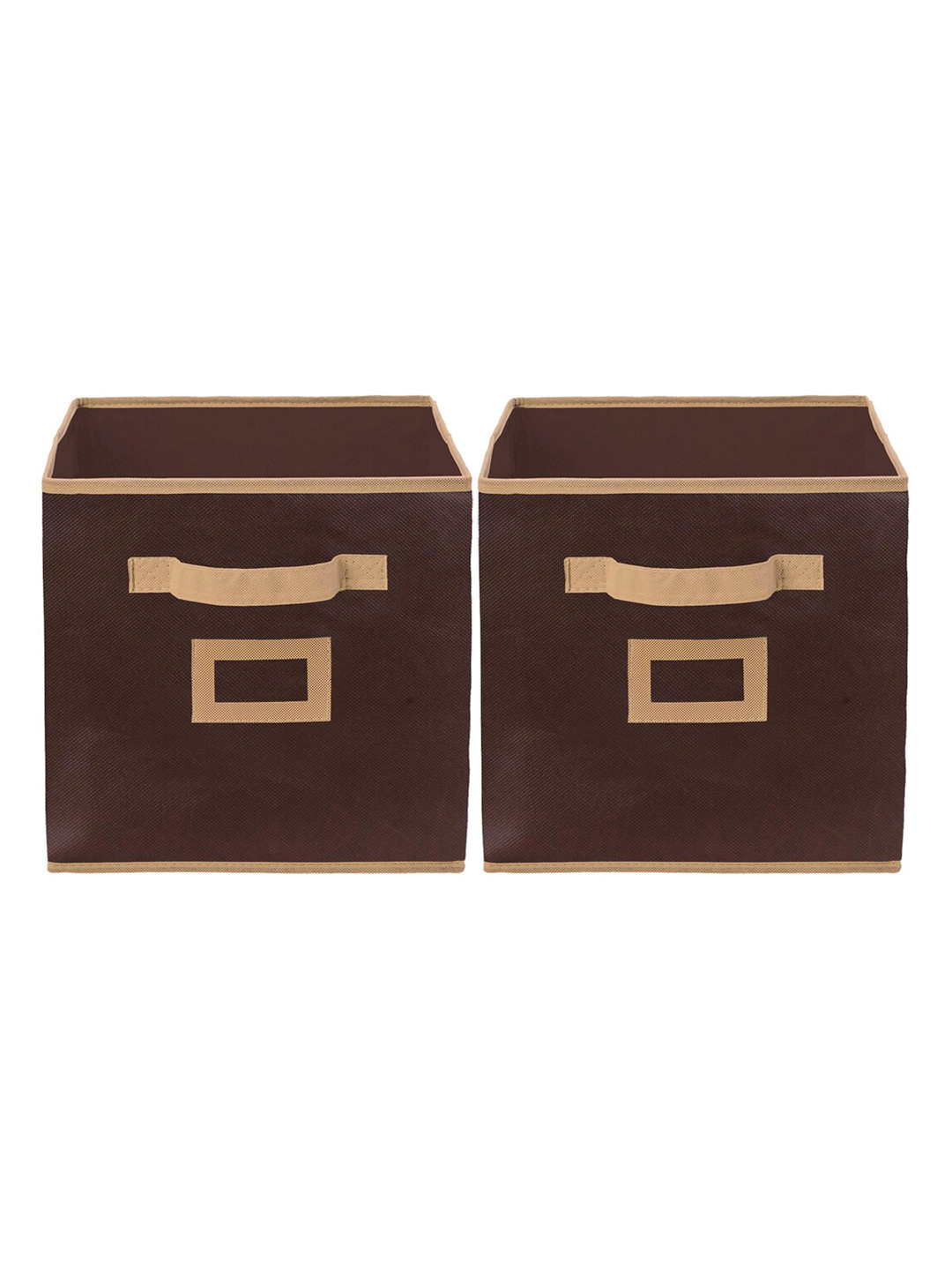 Kuber Industries Set Of 2 Brown Solid Large Storage Cube With Handle