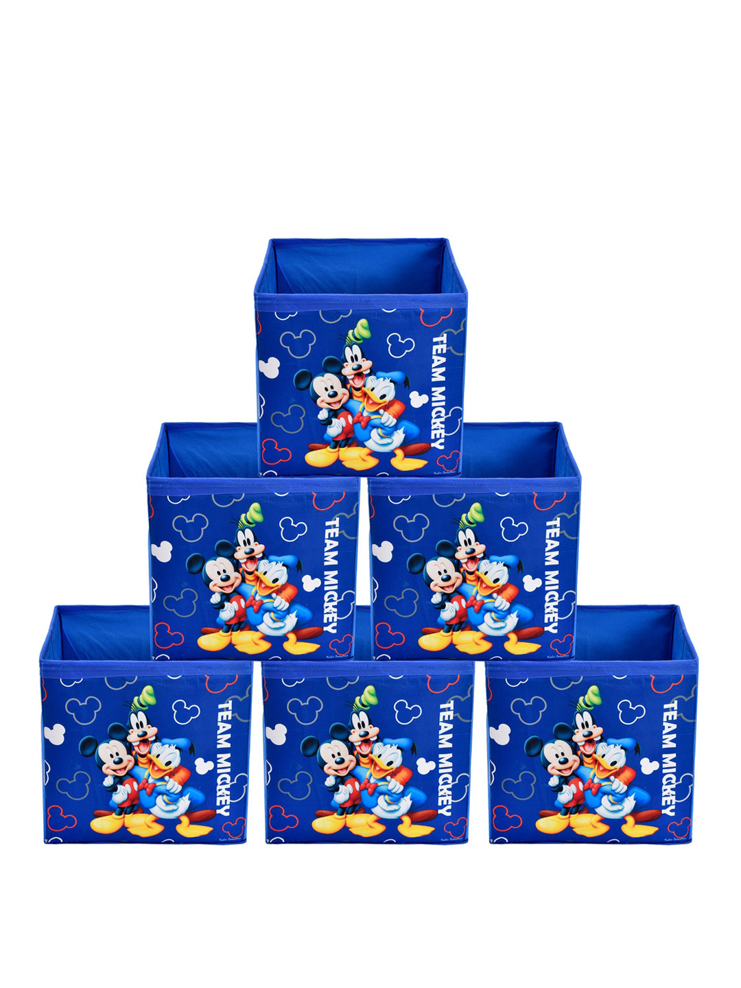 Kuber Industries Set Of 6 Blue Disney Team Mickey Printed Foldable Storage Boxes With Handle