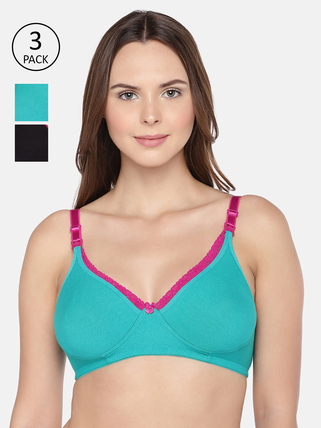 Inner Sense Multicoloured Pack of 3 Solid Non-Wired Non Padded Maternity Bra IMB003B_3B_3C