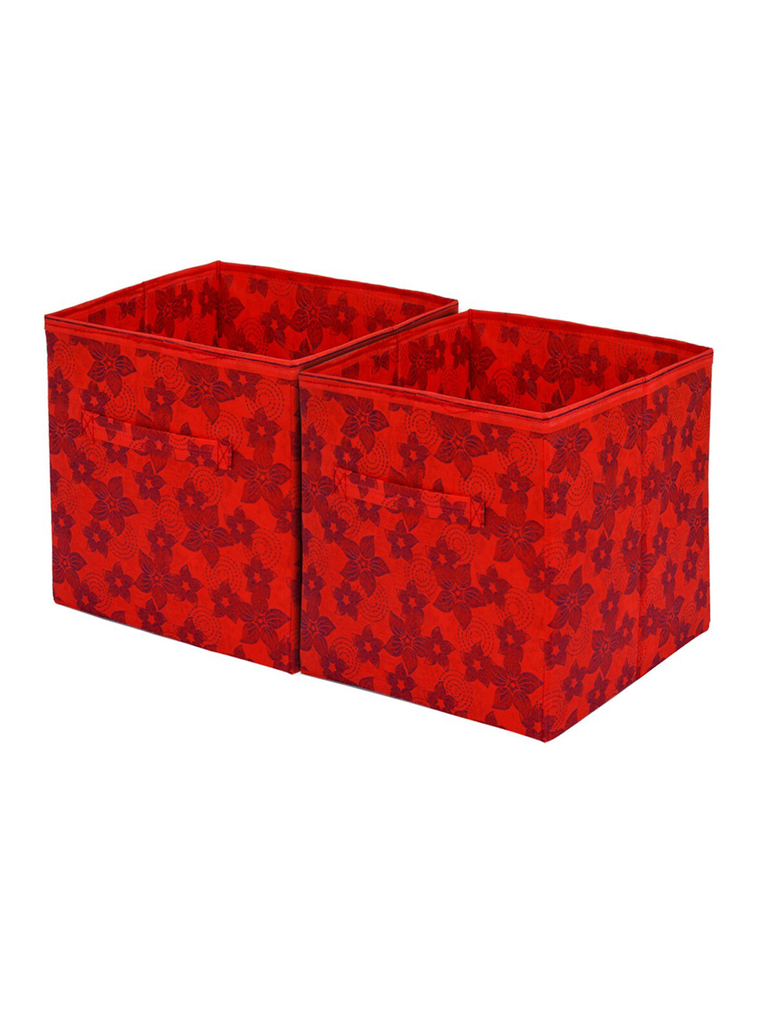 Kuber Industries Set Of 2 Red & Blue Printed Foldable Fabric Storage Cube With Handle