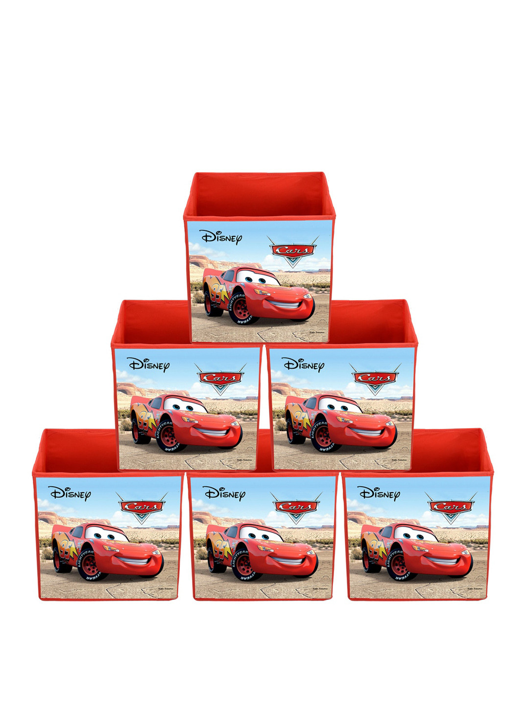 Kuber Industries Set Of 6 Red Disney Cars Printed Foldable Storage Boxes With Handle