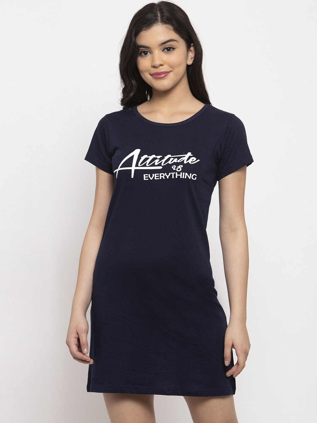 Claura Women Navy Blue Printed Sleep Shirt