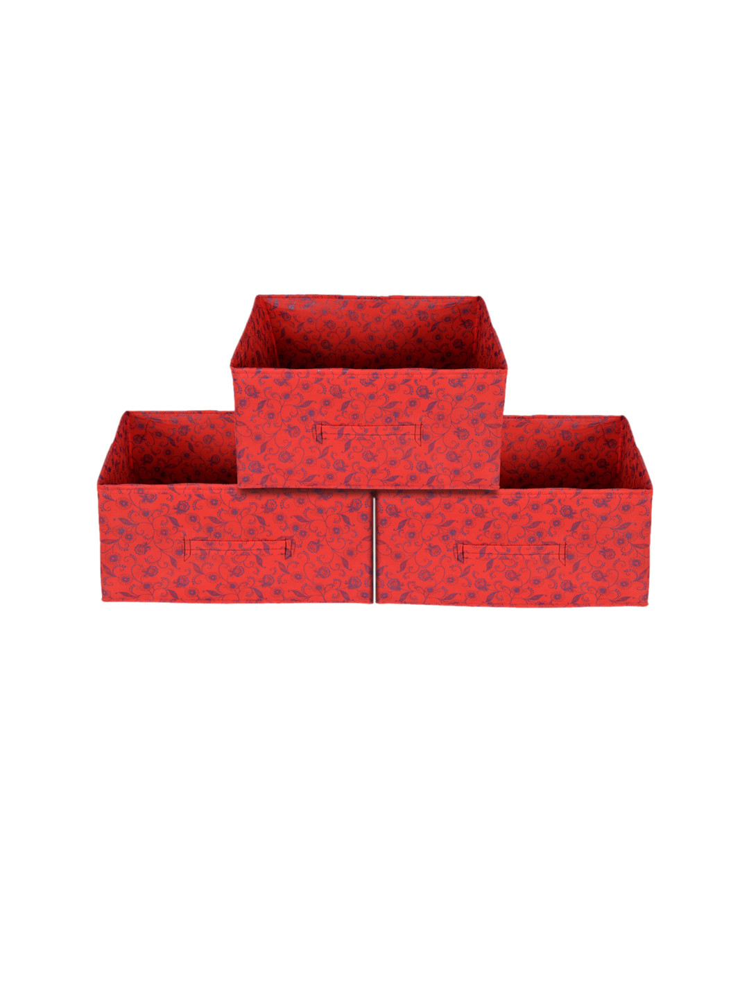 Kuber Industries Set Of 3 Red & Blue Floral Printed Drawer Orangizers