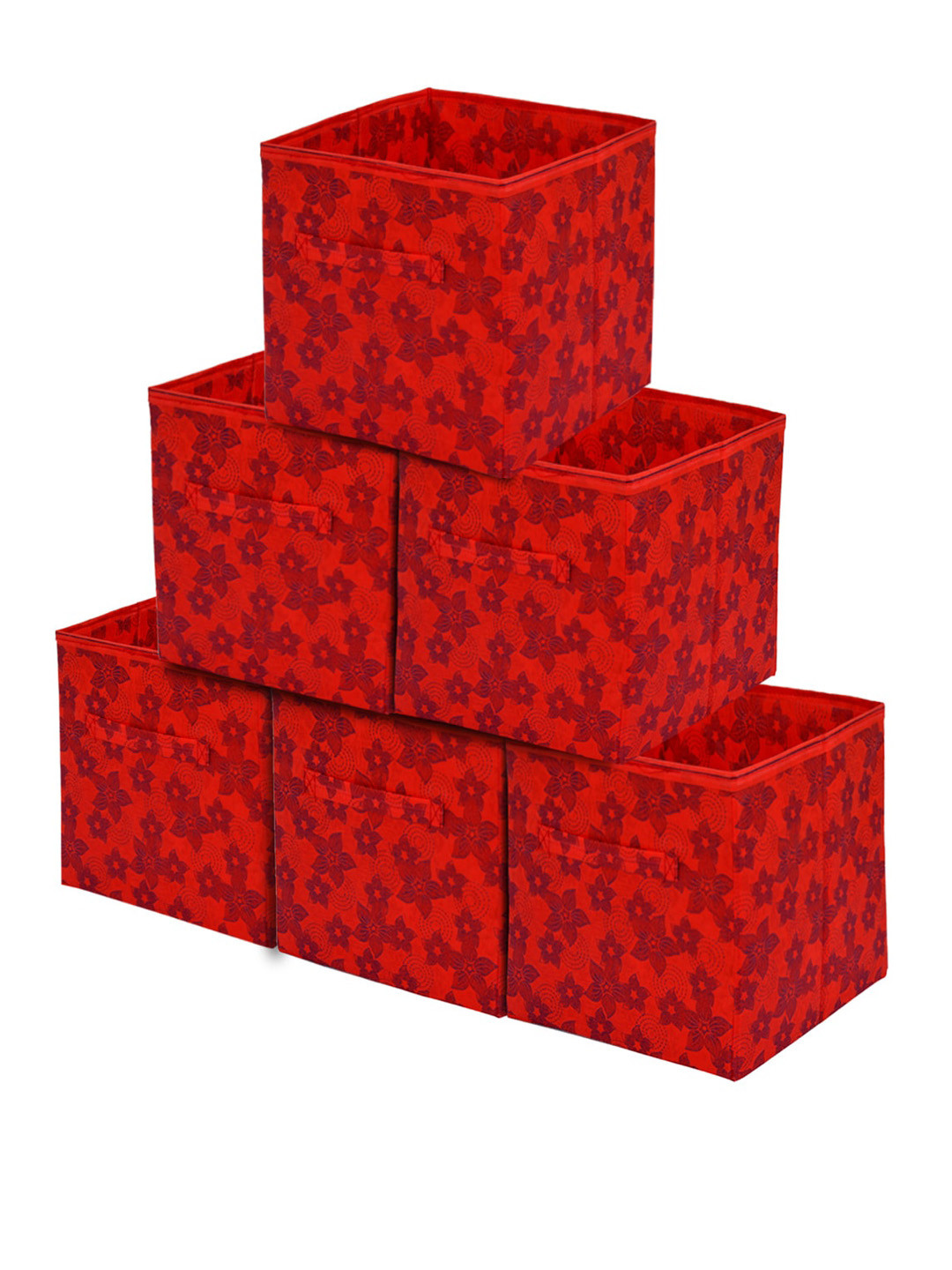 Kuber Industries Set Of 6 Red Metallic Printed Large Foldable Drawer Organizers