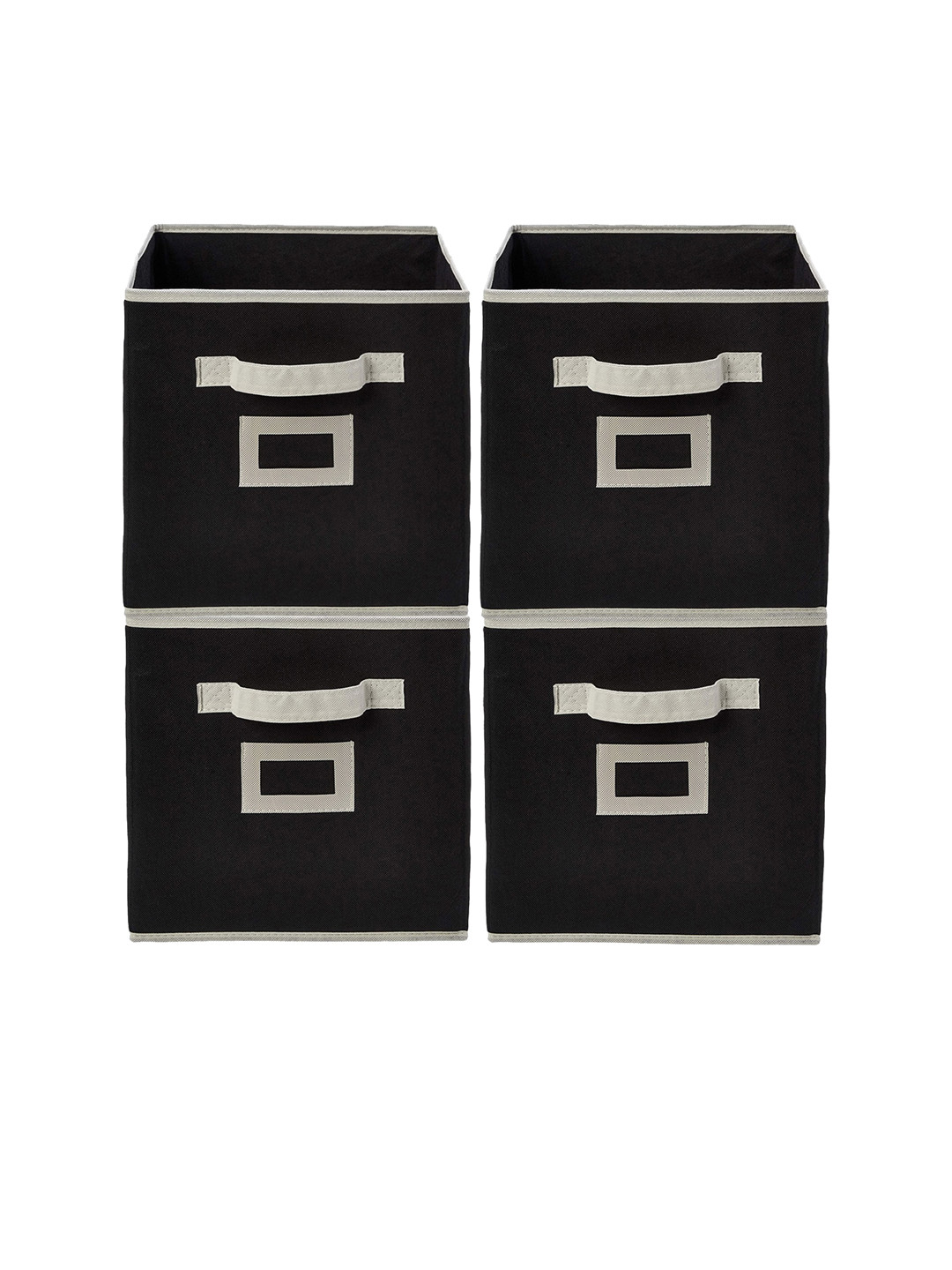 Kuber Industries Set Of 4 Black & White Solid Large Storage Cube With Handle