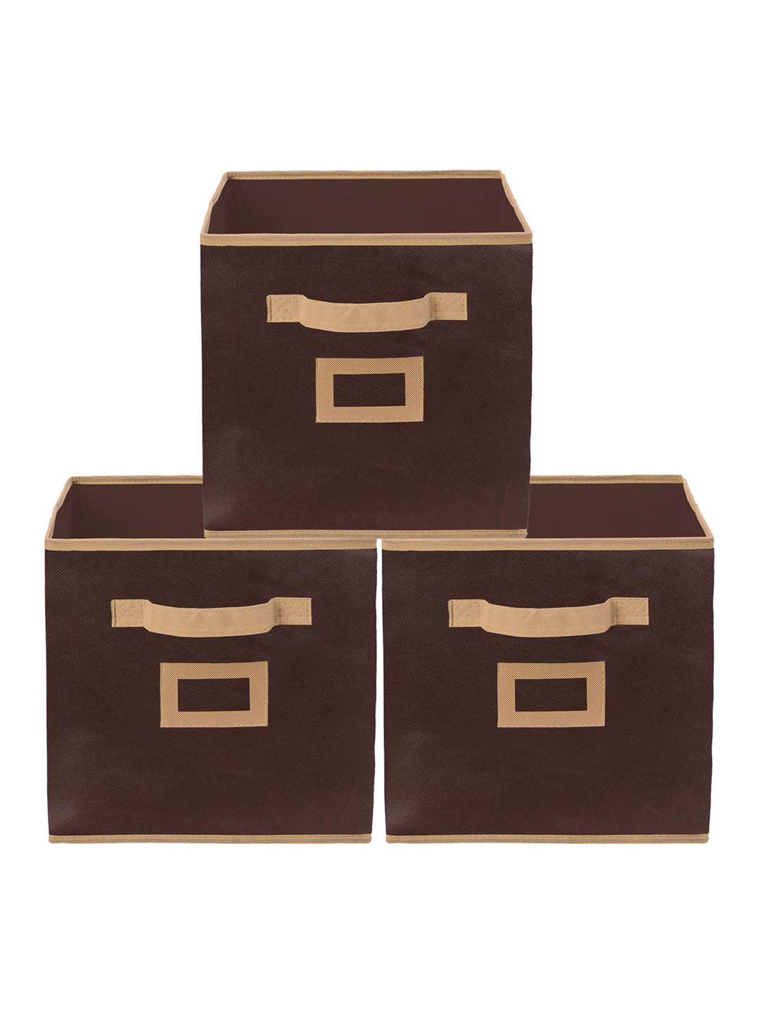 Kuber Industries Set Of 3 Brown Foldable Storage Replacement Drawers With Handles