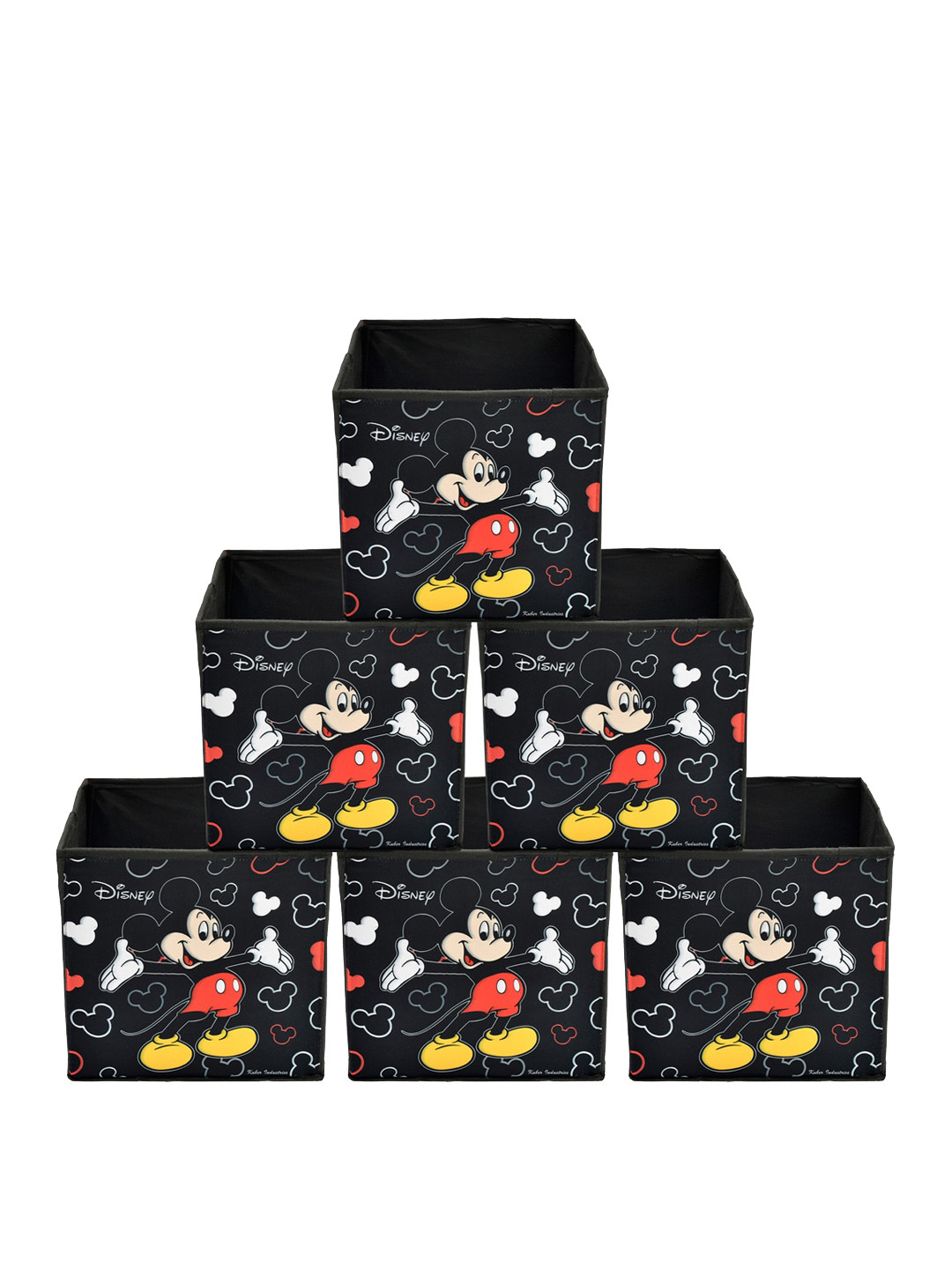 Kuber Industries Set Of 6 Black Disney Mickey Mouse Printed Foldable Storage Boxes