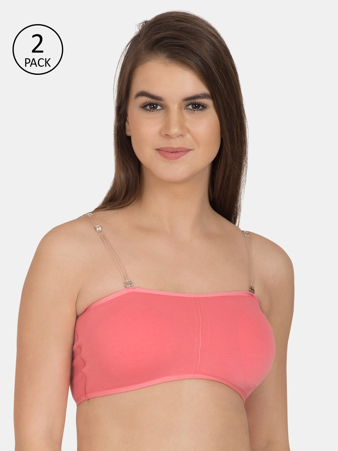 Tweens Pack of 2 Pink Solid Non-Wired Lightly Padded Bandeau Bras TW-9279-CRL-2PC-30B
