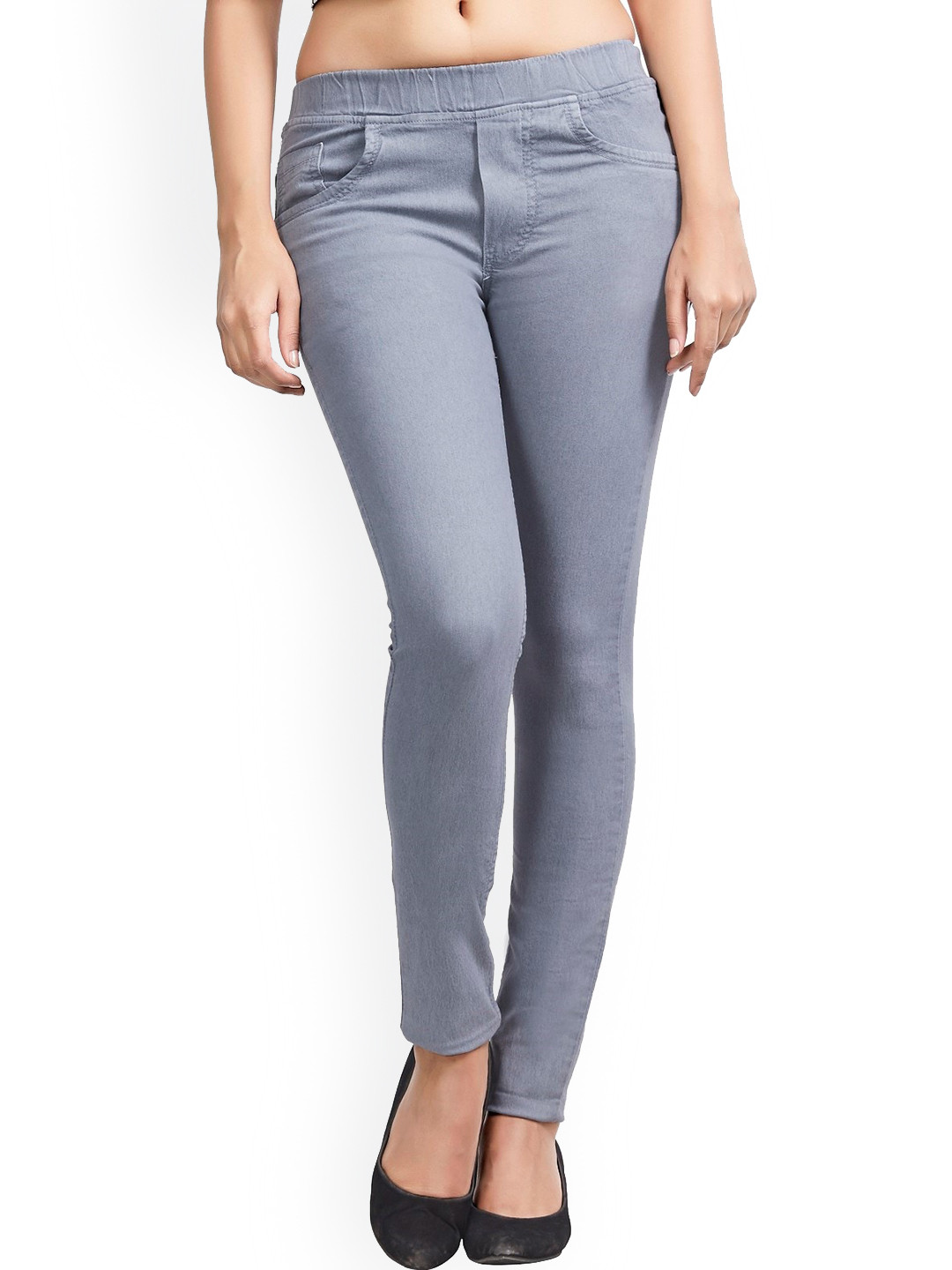 ADBUCKS Women Grey Solid Slim-Fit Denim Jeggings