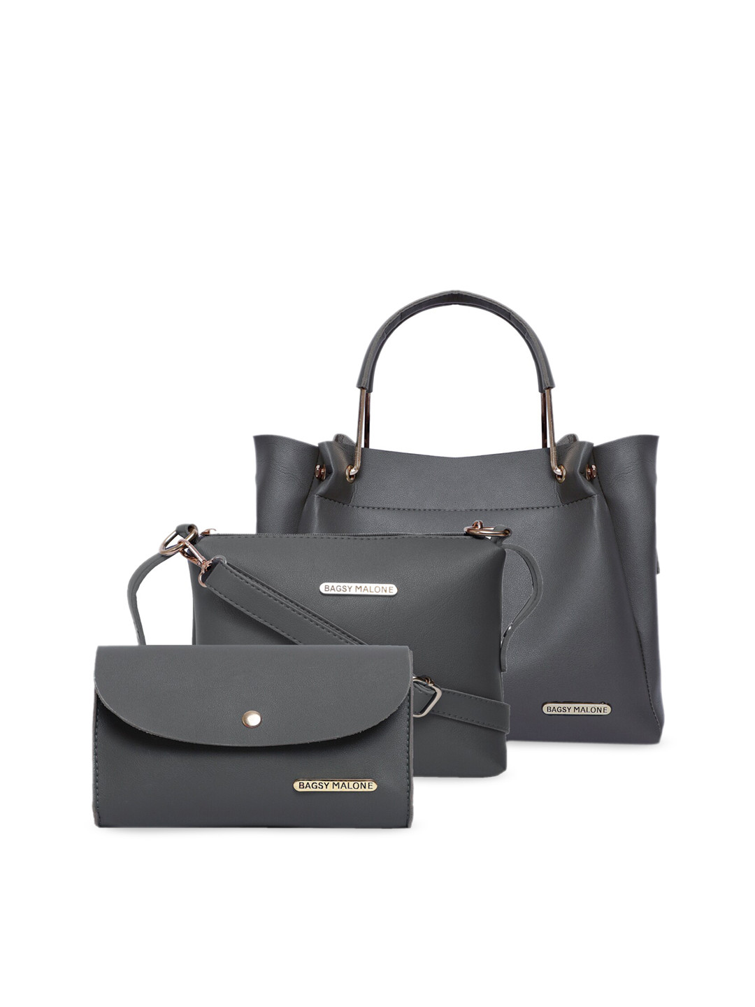 Bagsy Malone Grey Solid Tote Bag With Sling Bag & Pouch