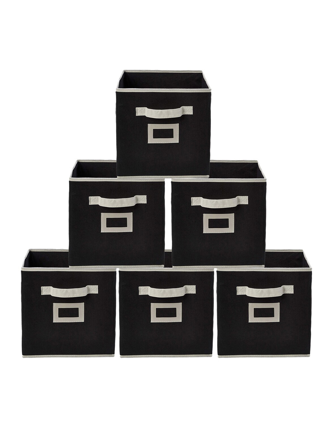 Kuber Industries Set Of 6 Black Solid Large Foldable Storage Boxes With Handles