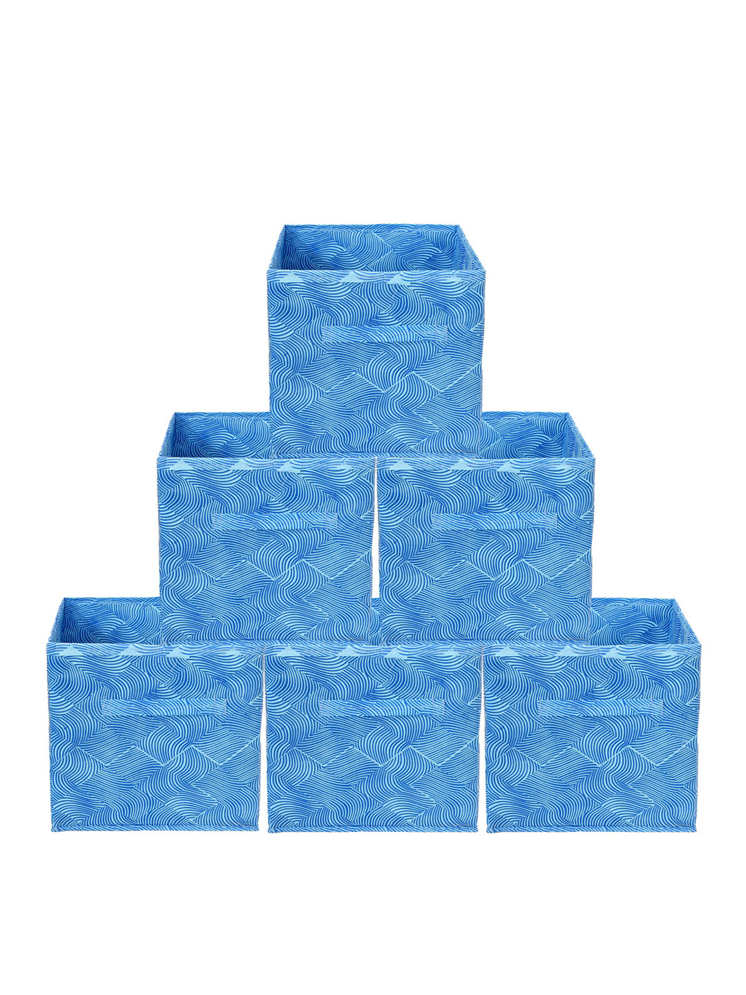 Kuber Industries Set Of 6 Blue Printed Foldable Fabric Storage Cube With Handle