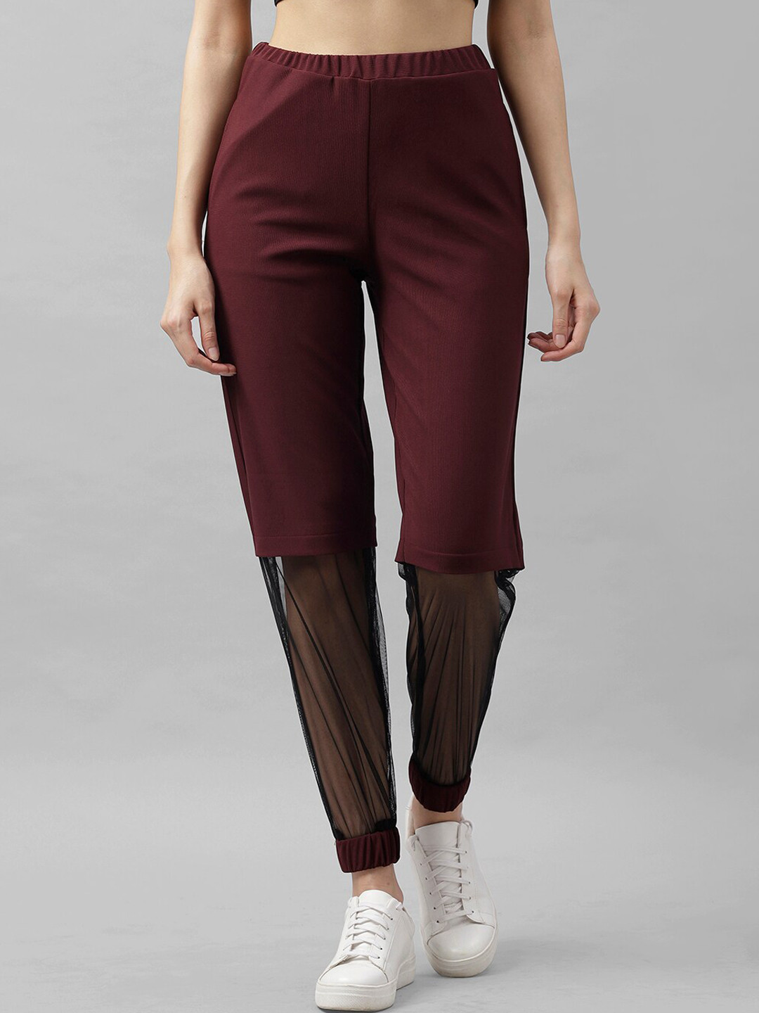 Athena Women Burgundy Loose Fit Solid Joggers