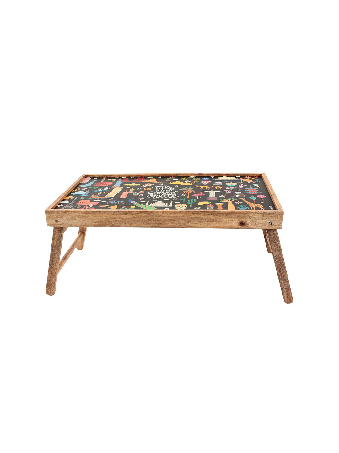 Chumbak Brown & Black Take the Scenic Route Print Breakfast Table Cum Tray