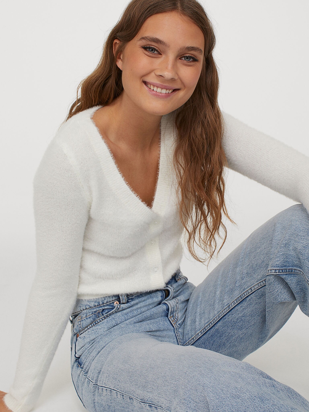 h&m white fluffy cardigan