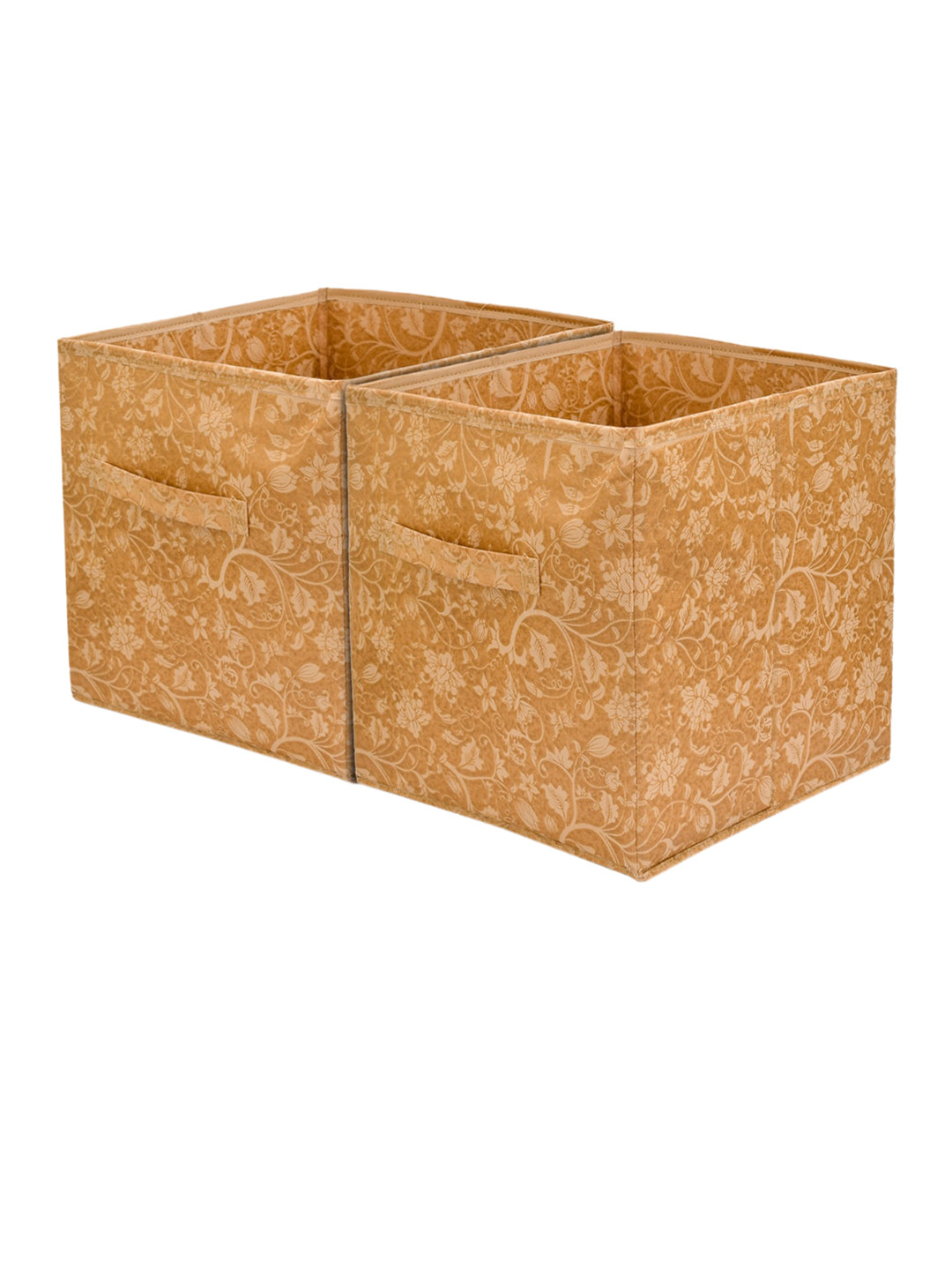 Kuber Industries Set Of 2 Beige Printed Storage Cube With Handle