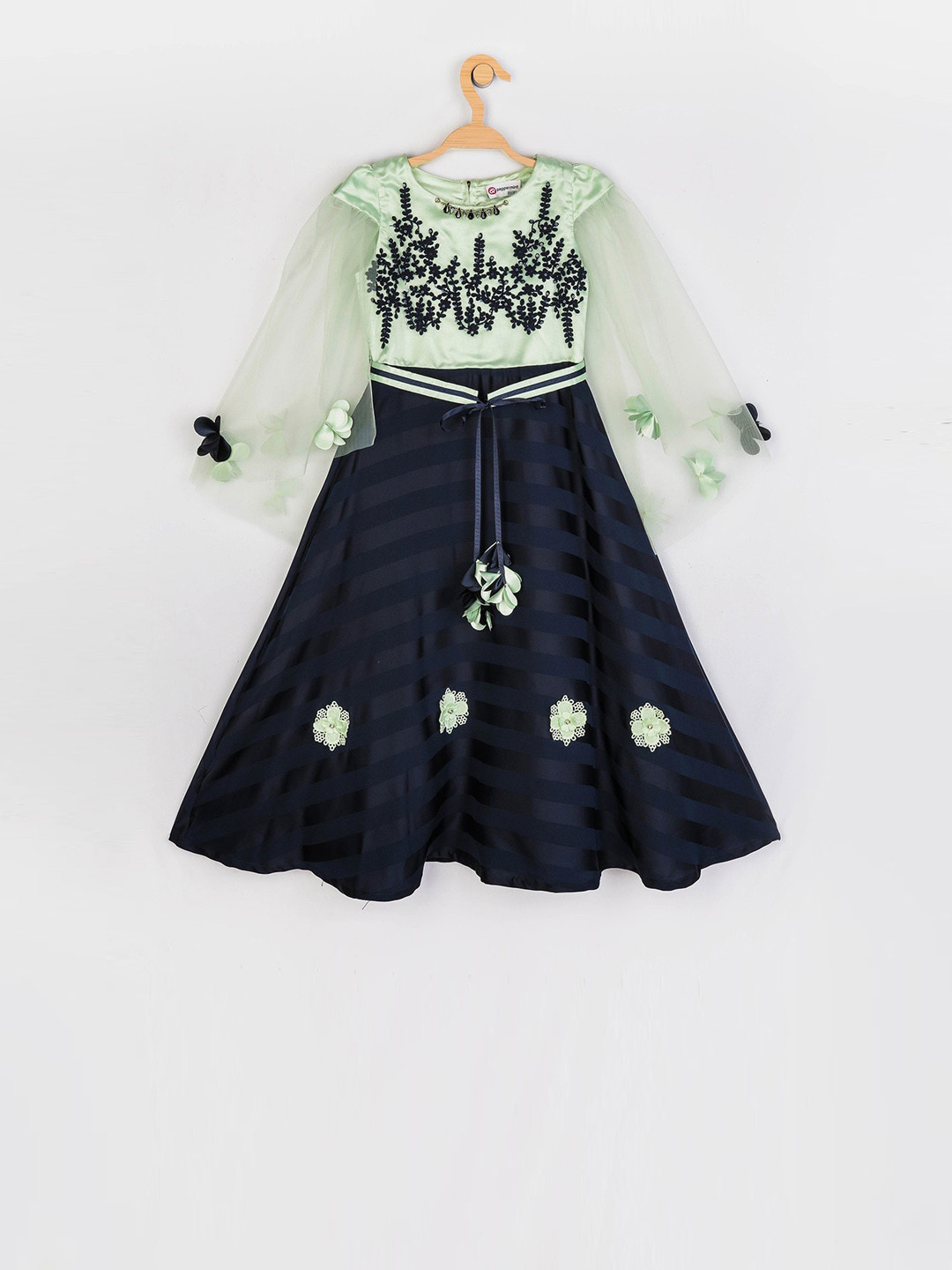 Peppermint Girls Navy Blue Embroidered Fit and Flare Dress