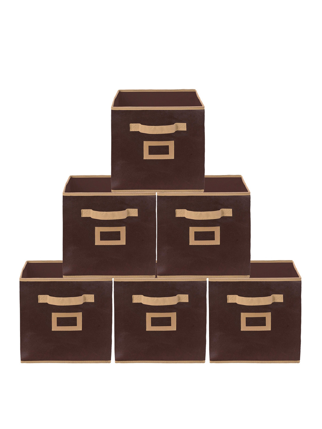 Kuber Industries Set Of 6 Brown Solid Large Storage Cube With Handle