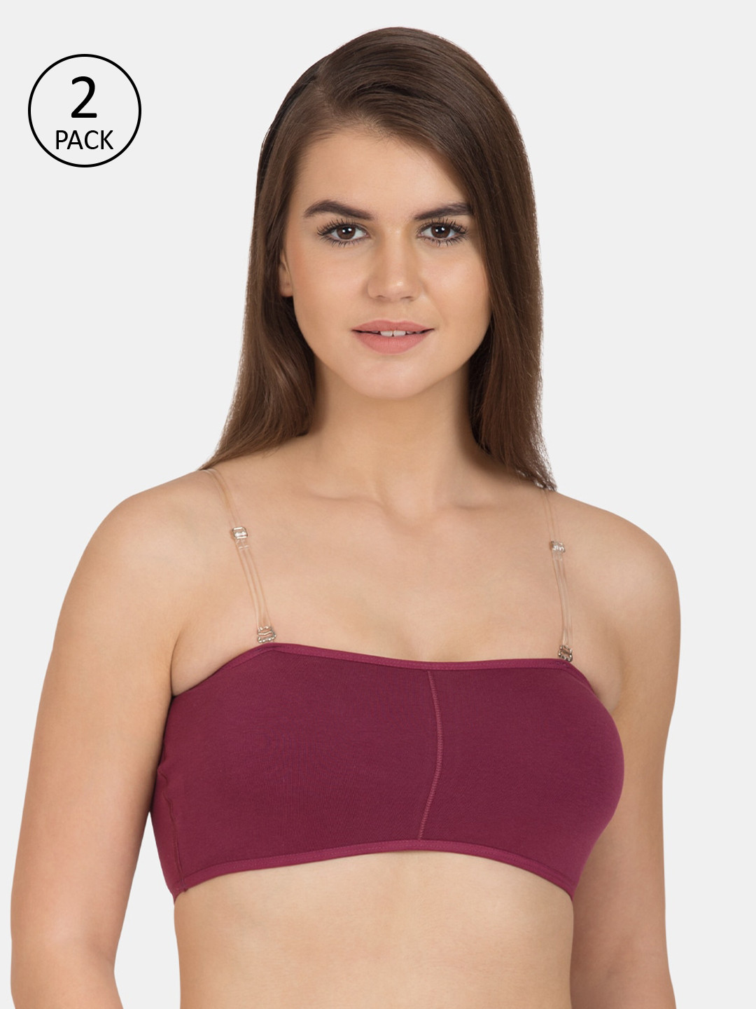 Tweens Burgundy Pack of 2 Solid Non-Wired Lightly Padded Bandeau Bra TW-9279-MG-2PC-30B