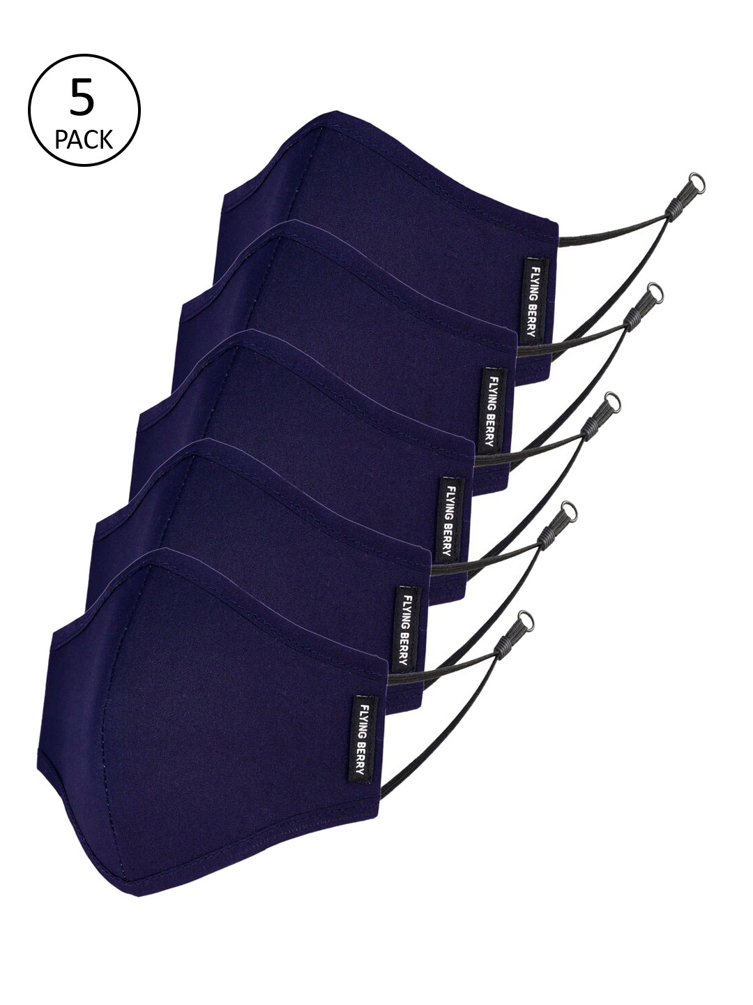 FLYING BERRY Adults Pack Of 5 Blue Solid 3-Layer Reusable Adjustable Masks