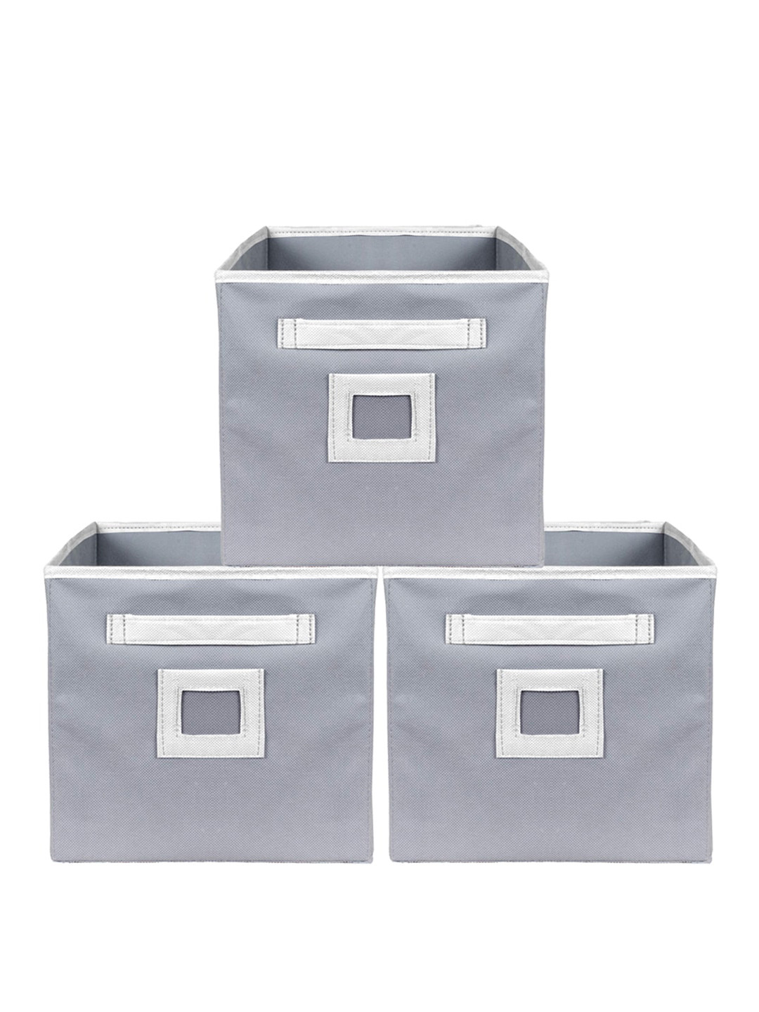 Kuber Industries Set Of 3 Grey Solid Foldable Storage Boxes With Handle