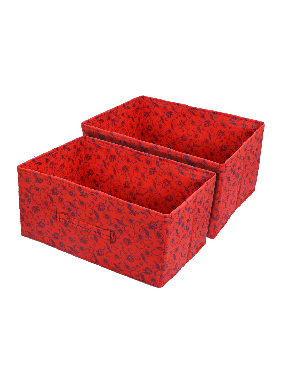 Kuber Industries Set of 2 Red & Blue Metalic Floral Printed Non-Woven Fabric Drawer Organizer