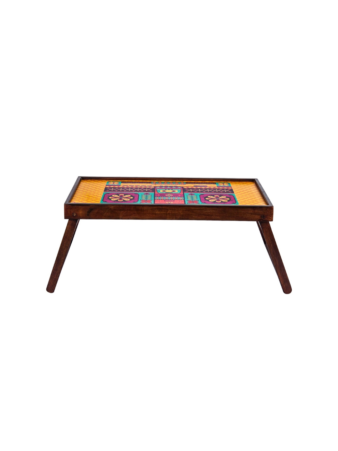 Chumbak Yellow Red Printed Floral Boombox Foldable Breakfast Table Cum Tray