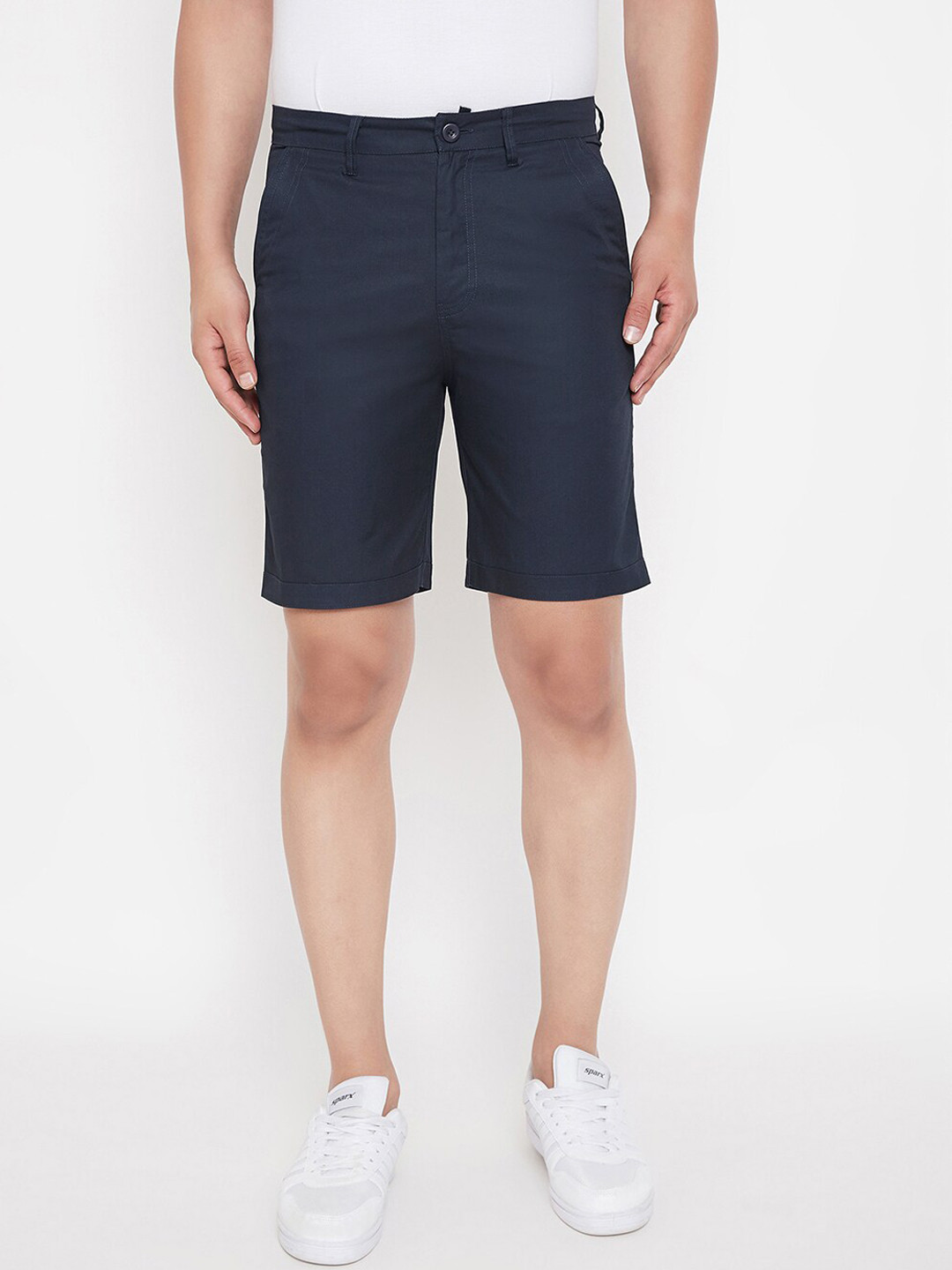 Hypernation Men Navy Blue Solid Regular Fit Chino Shorts