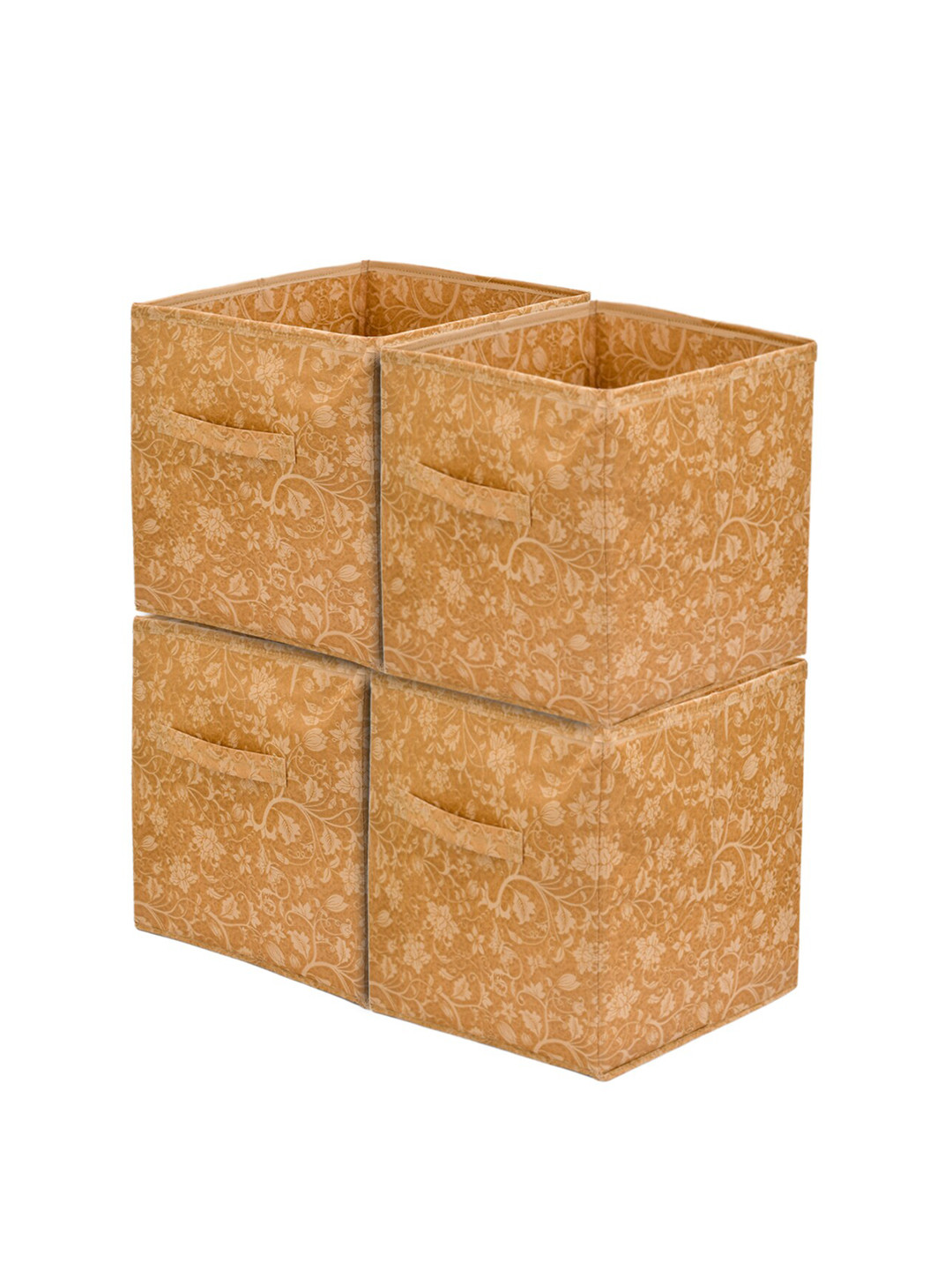 Kuber Industries Set Of 4 Beige Metallic Printed Large Foldable Storage Box With Handles