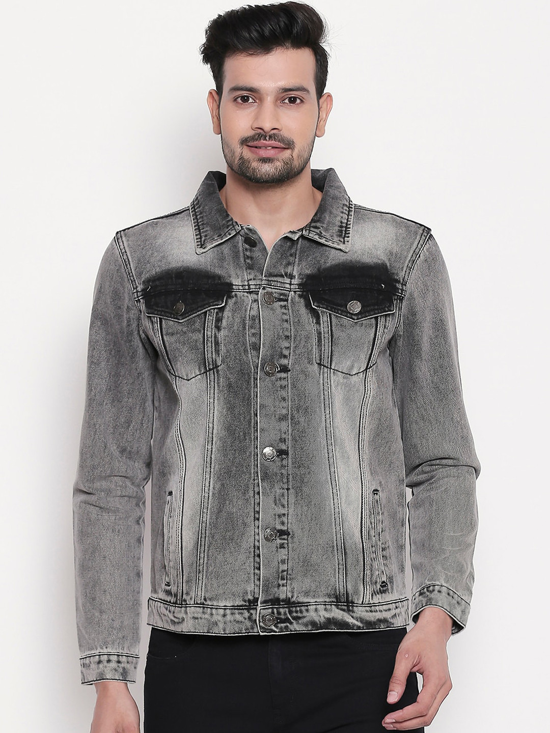 High Star Men Grey Washed Denim Jacket