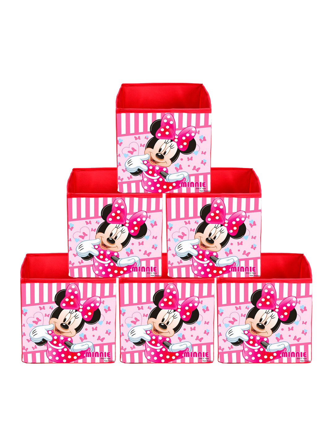 Kuber Industries Set Of 6 Pink Disney Minnie Printed Foldable Storage Boxes With Handle
