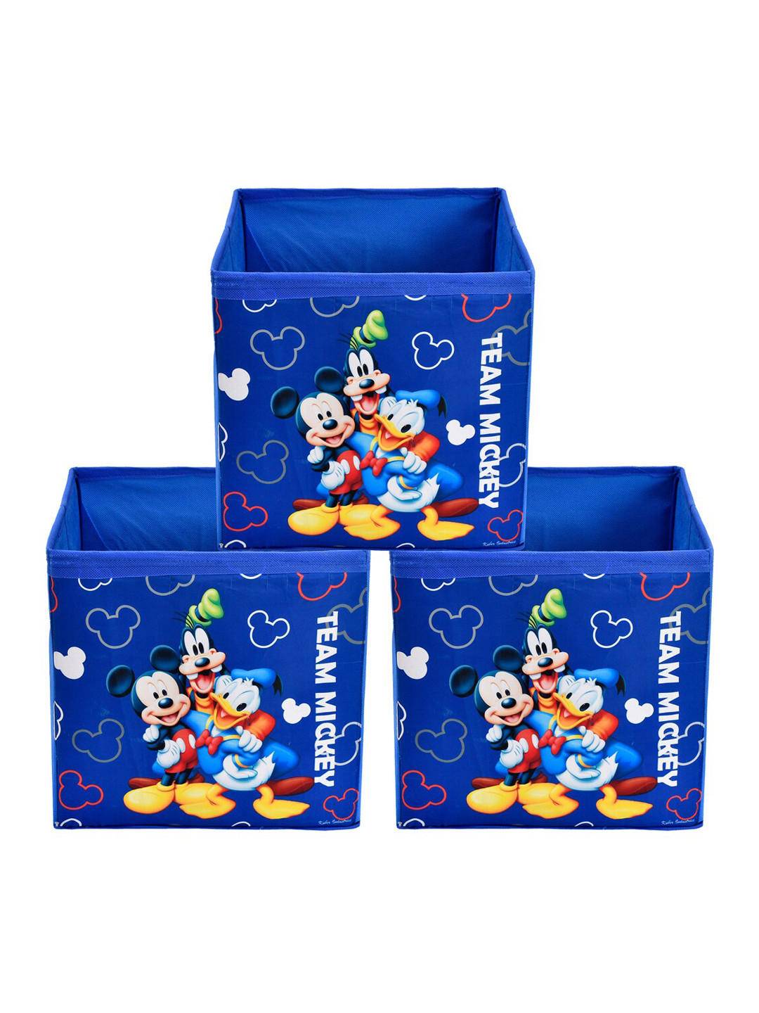 Kuber Industries Set Of 3 Blue Disney Team Mickey Printed Foldable Storage Boxes With Handle